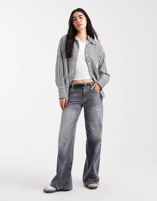 ONLY - Camicia oversize nera a righe