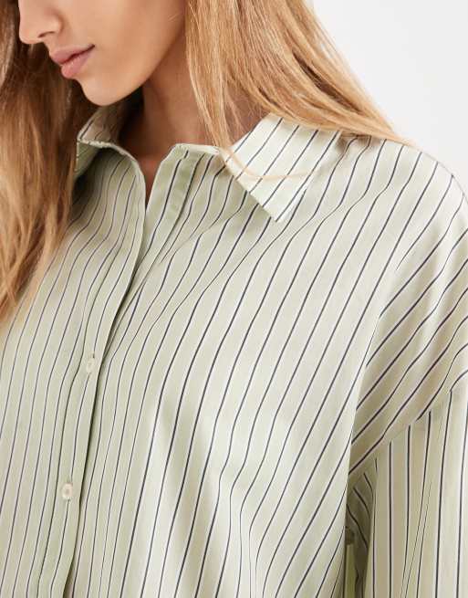 ONLY - Camicia oversize verde chiaro a righe, 3 di 4