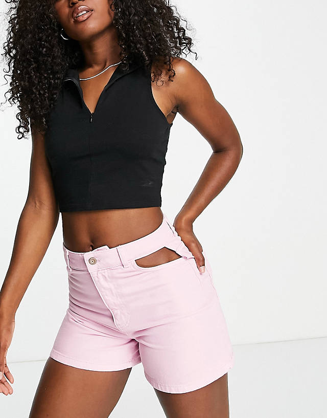 ONLY - camille cut out pocket denim shorts in lilac