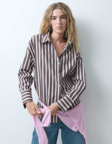 ONLY camisa oversize a rayas marrones y rosas - view 1