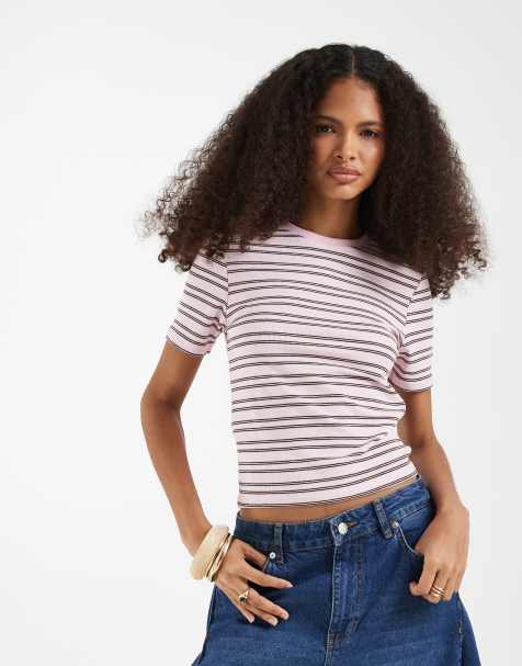 ONLY - Camiseta a rayas rosas y burdeos - view 1