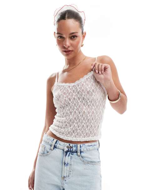ONLY – Camisole-Oberteil aus Spitze in Weiß - view 1