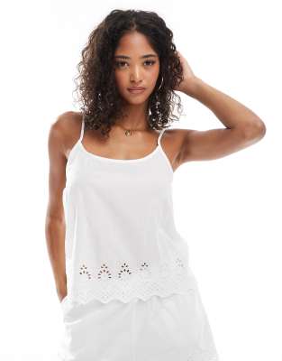 ONLY - Camisole-Oberteil in Weiß mit Pointelle-Detail, Kombiteil