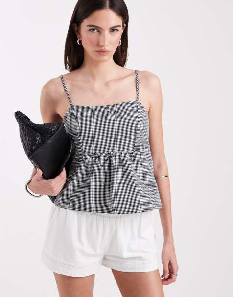Only – Camisole-Oberteil mit Vichykaros in Schwarz - view 1