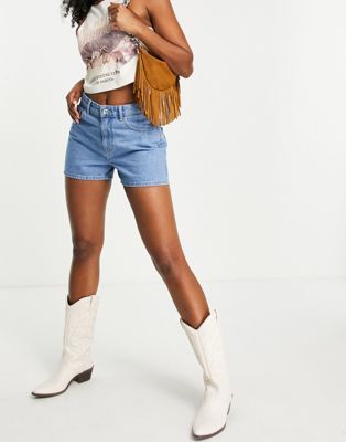 Only Cammi denim high waisted shorts in light blue