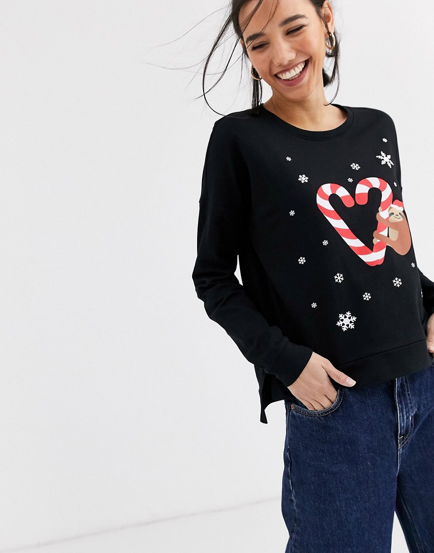 Only candy cane heart christmas jumper-Black