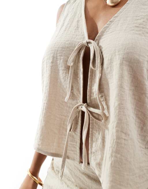 ONLY - Canotta allacciata sul davanti beige in coordinato, 3 di 4