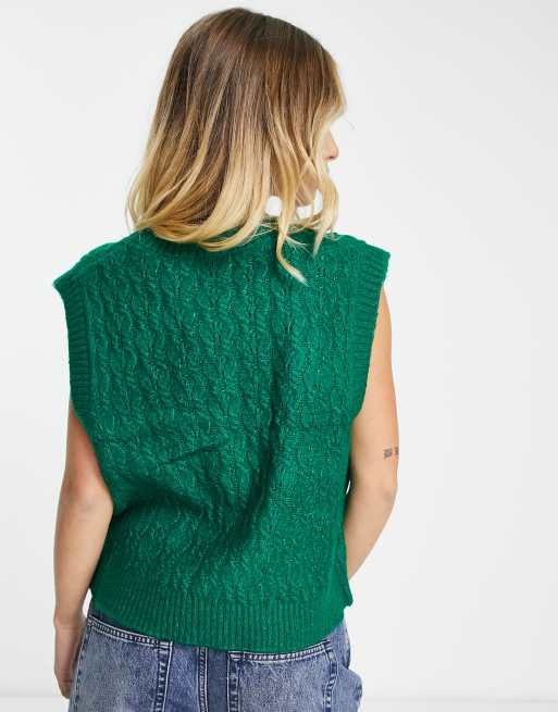 Only - Canotta in maglia a trecce verde acceso con bottoni in cristallo, 2 di 4