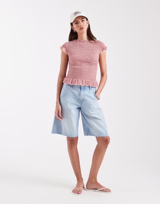 ONLY cap sleeve top with ruffle trim in red gingham, 3 of 4