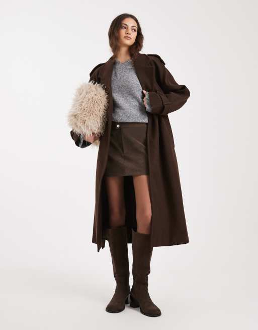 ONLY - Cappotto elegante marrone cioccolato con cintura, 2 di 4