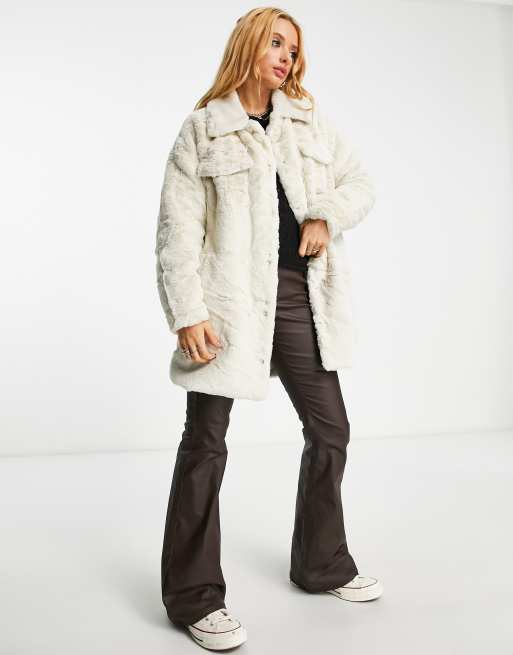 Only - Cappotto in pelliccia sintetica color crema