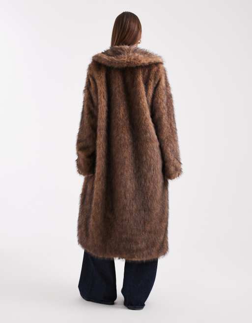 ONLY - Cappotto lungo in pelliccia sintetica marrone, 3 di 4
