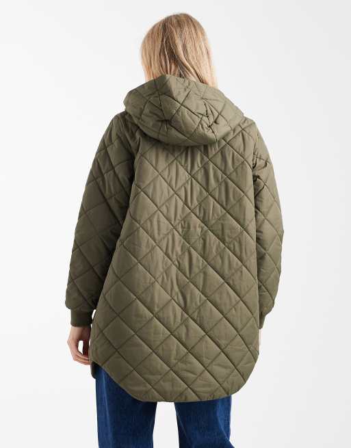 ONLY - Cappotto lungo trapuntato con cappuccio kaki, 4 di 4