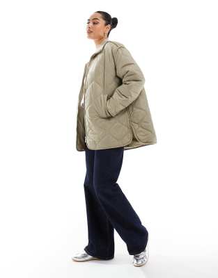 ONLY - Cappotto oversize verde salvia trapuntato - view 1