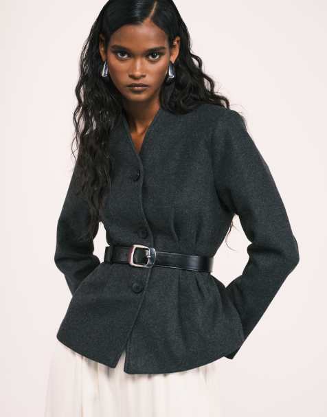 ONLY - Cappotto strutturato effetto lana color grigio scuro con bottoni - view 1
