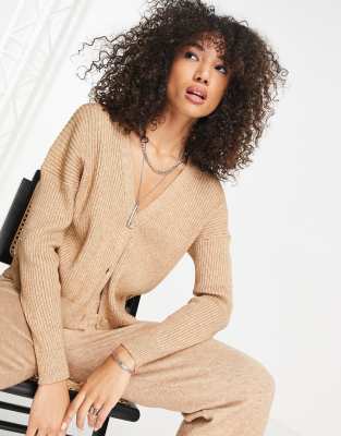 Only - Cardigan a coste color caramello in coordinato