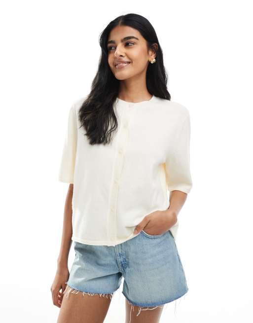 ONLY - Cardigan a maniche corte in maglia color crema