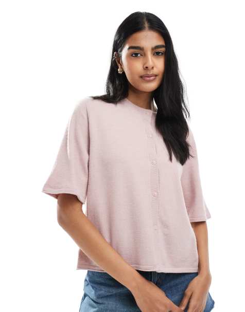 ONLY - Cardigan a maniche corte in maglia color malva pallido - view 1