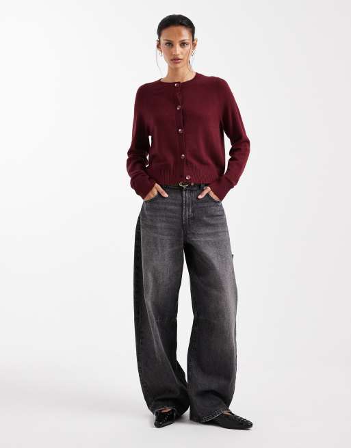 ONLY - Cardigan corto color bordeaux, 2 di 4