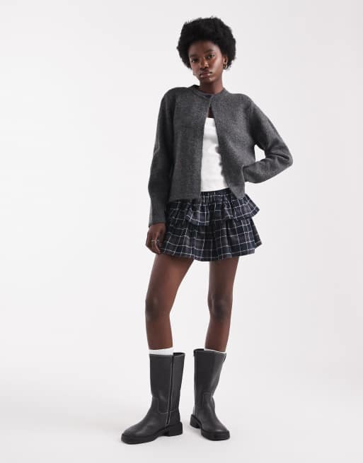 ONLY - Cardigan girocollo grigio scuro con bottone, 2 di 4