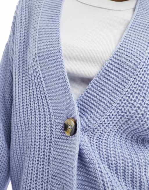 Only - Cardigan in maglia blu pallido a coste con bottoni , 2 di 4