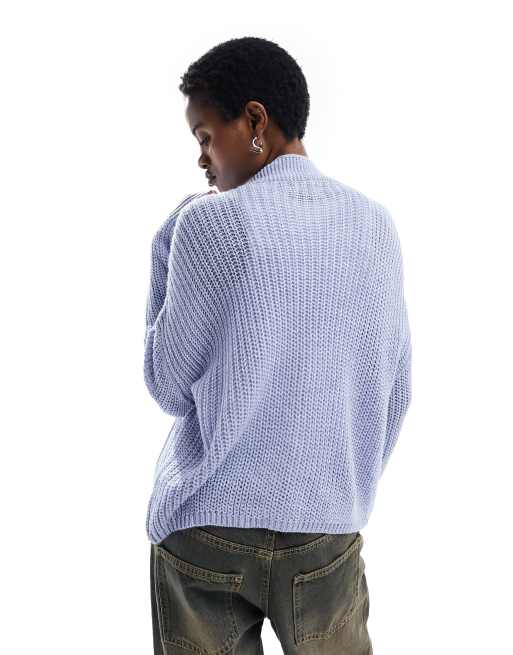 Only - Cardigan in maglia blu pallido a coste con bottoni , 3 di 4