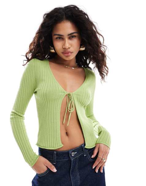 ONLY - Cardigan in maglia verde allacciato sul davanti - view 1