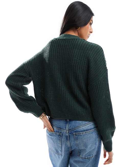 ONLY - Cardigan in maglia verde scuro , 3 di 4