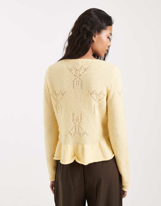 ONLY - Cardigan in misto lana giallo pallido con allacciatura sul davanti, 4 di 4