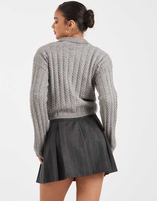 ONLY - Cardigan lavorato a maglia a trecce grigio con colletto, 4 di 4