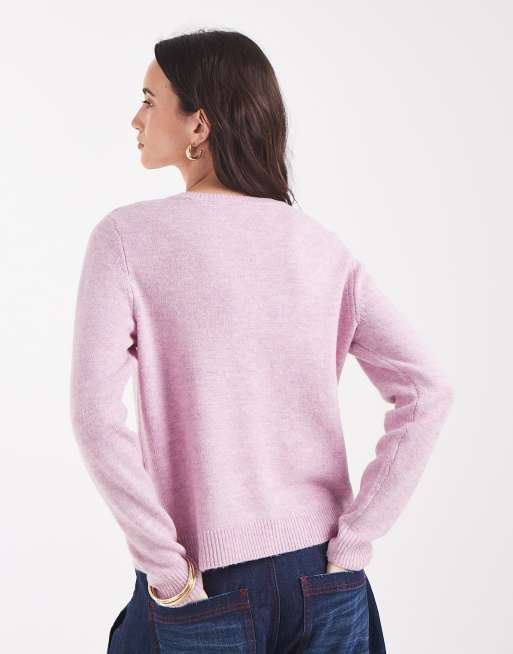 ONLY cardigan lavorato a maglia con scollo rotondo rosa cipria, 4 di 4