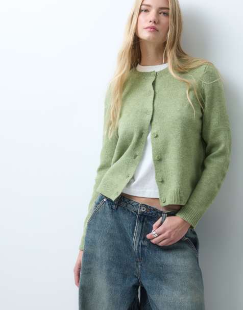 Only cardigan lavorato a maglia con scollo rotondo verde - view 1
