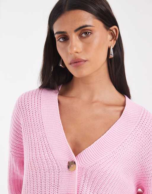ONLY - Cardigan rosa in maglia, 3 di 4