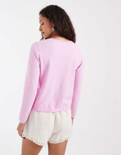 ONLY - Cardigan rosa in maglia, 4 di 4