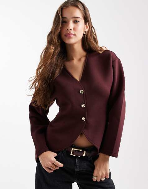 ONLY - Cardigan strutturato bordeaux scuro in tessuto effetto scuba - view 1