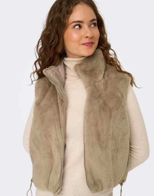 ONLY chaleco reversible de piel sintética marrón, 5 de 7
