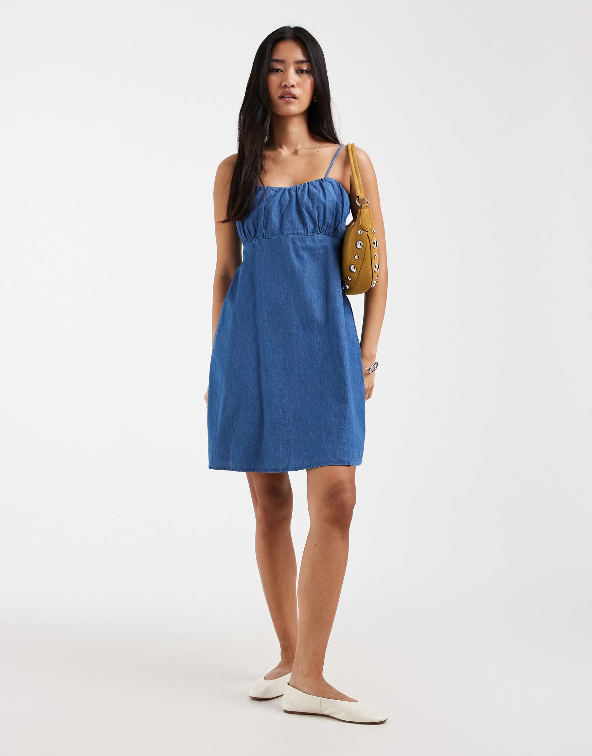 only chambray cami mini dress in mid blue