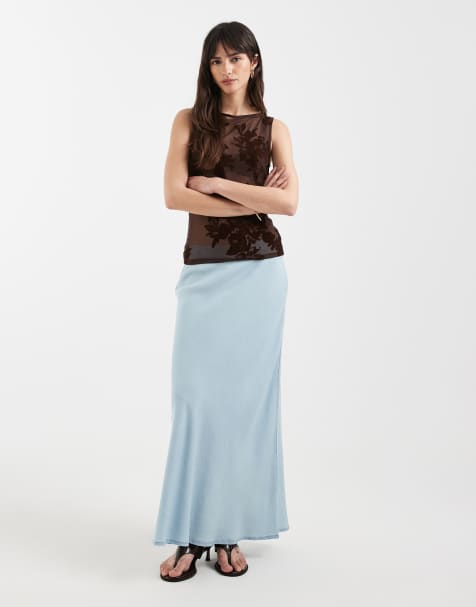 ONLY chambray denim maxi skirt in light blue - view 1