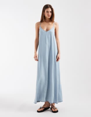 Only Chambray Midaxi Dress In Blue
