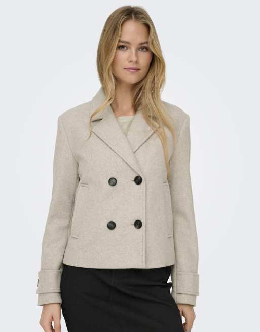 ONLY - Chaqueta corta beis de tejido efecto lana, 4 de 7