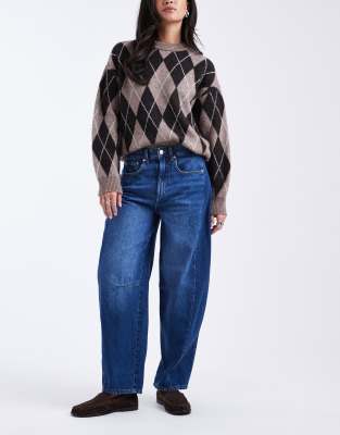ONLY - Chara - Barrel-Leg-Jeans aus dunkelblauem Denim mit hohem Bund und Panel-Design