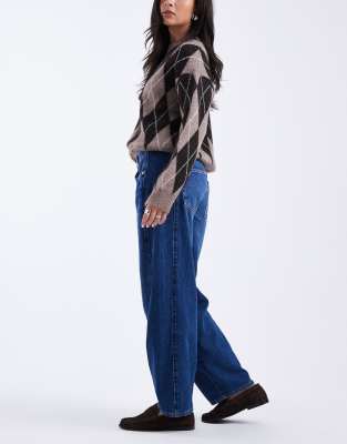 Only Chara High Waist Barrel Leg Panel Jeans In Blue