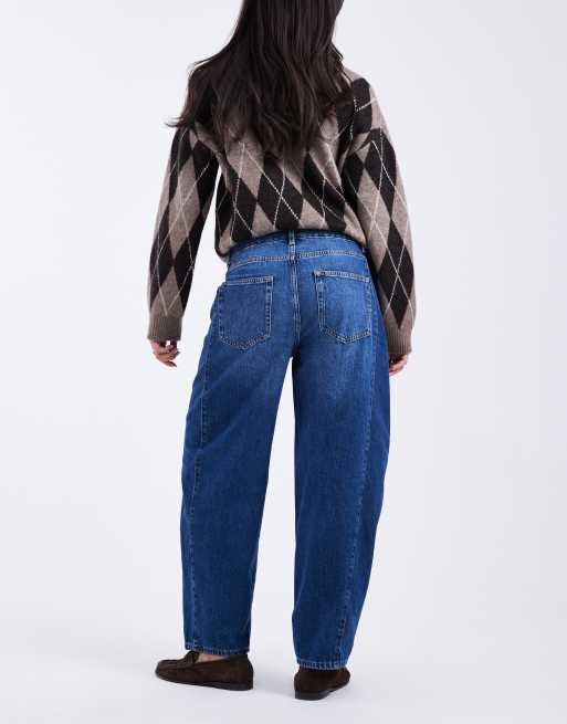 ONLY Chara high waist barrel leg panel jeans in dark blue denim, 3 of 5