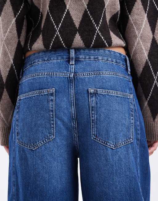 ONLY Chara high waist barrel leg panel jeans in dark blue denim, 4 of 5
