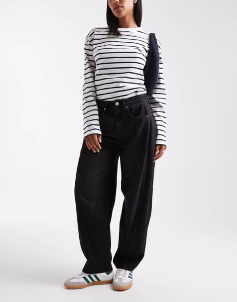 ONLY Chara high waist barrel leg panel jeans in washed black - view 1