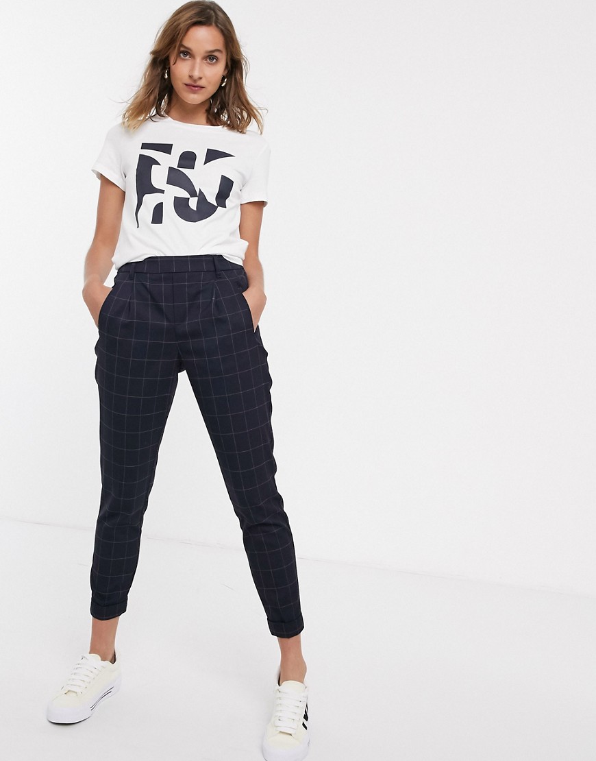 Only Check casual trousers-Navy