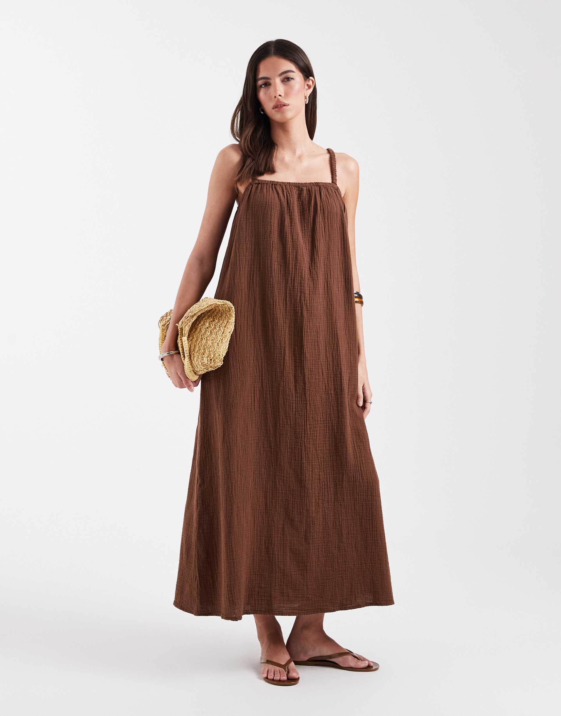 only cheesecloth maxi dress in chocolate brown