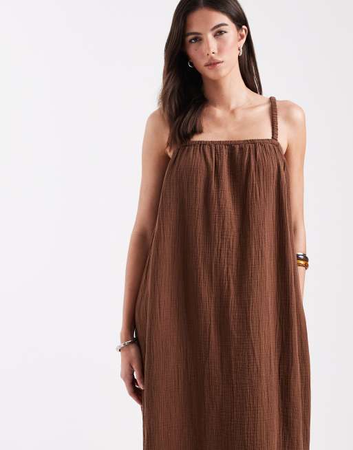 ONLY cheesecloth maxi dress in chocolate brown, 4 of 4