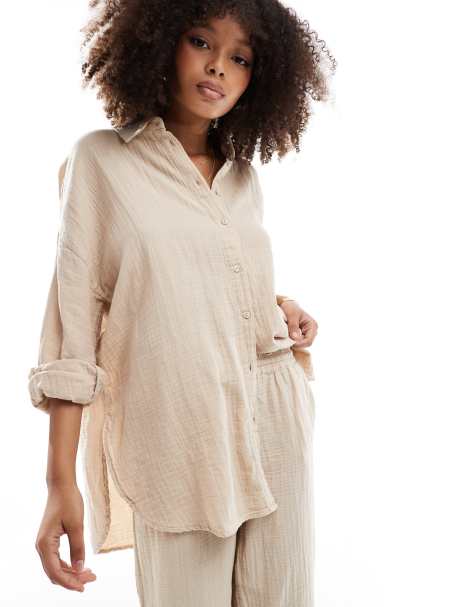 ONLY cheesecloth oversized shirt in light beige - part of a set - view 1