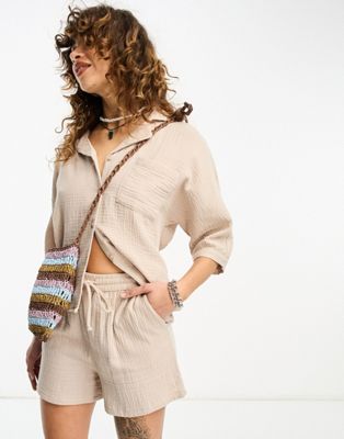 ONLY cheesecloth shorts co-ord in beige
